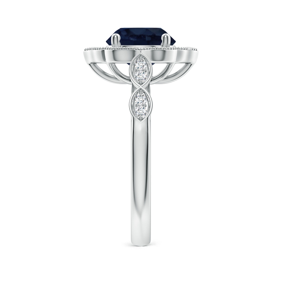 8mm A Vintage Inspired Round Blue Sapphire Ornate Halo Engagement Ring in White Gold side 299