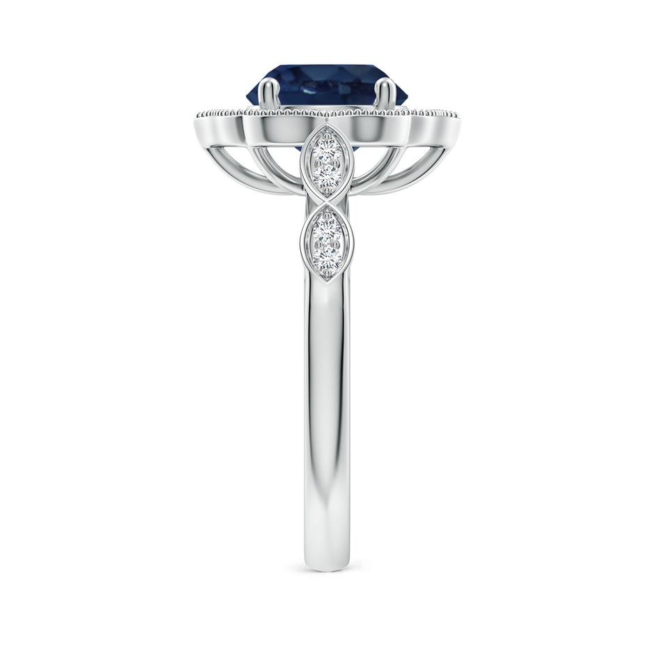 8mm AA Vintage Inspired Round Blue Sapphire Ornate Halo Engagement Ring in White Gold side 299