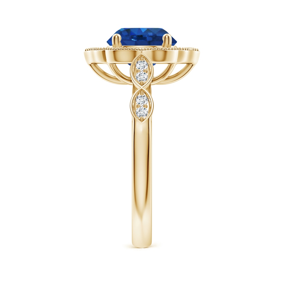 8mm AAA Vintage Inspired Round Blue Sapphire Ornate Halo Engagement Ring in Yellow Gold side 299