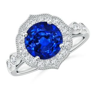 8mm AAAA Vintage Inspired Round Blue Sapphire Ornate Halo Engagement Ring in P950 Platinum