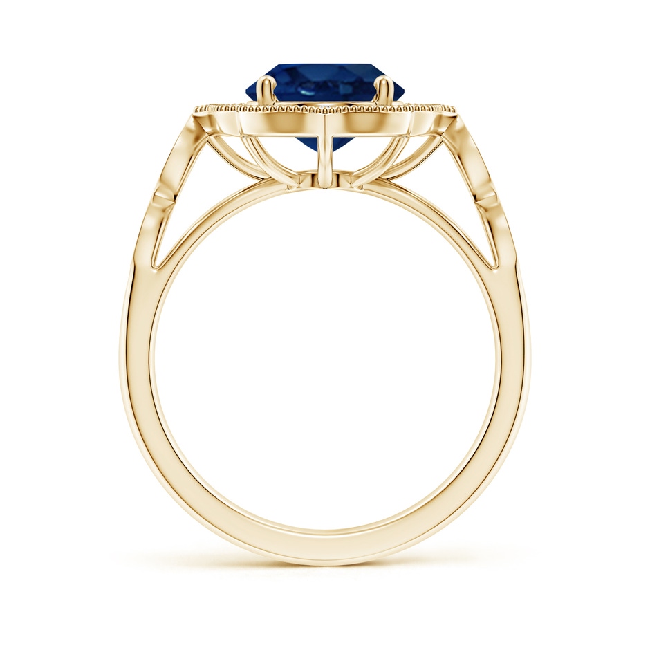 10x8mm AA Vintage Inspired Oval Blue Sapphire Ornate Halo Engagement Ring in Yellow Gold side 199
