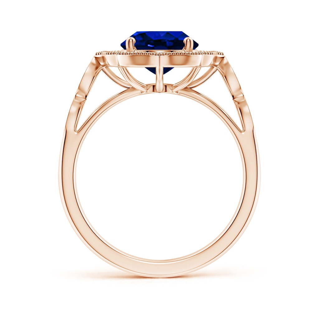 10x8mm AAAA Vintage Inspired Oval Blue Sapphire Ornate Halo Engagement Ring in 18K Rose Gold - side 199