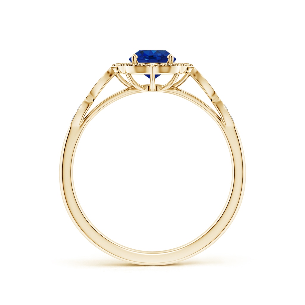 7x5mm AAA Vintage Inspired Oval Blue Sapphire Ornate Halo Engagement Ring in 18K Yellow Gold - side 199