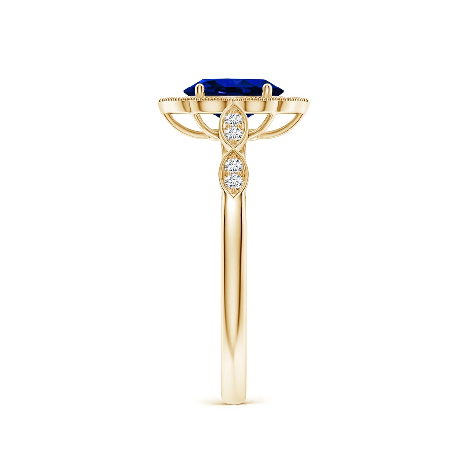 7x5mm AAAA Vintage Inspired Oval Blue Sapphire Ornate Halo Engagement Ring in Yellow Gold side 299