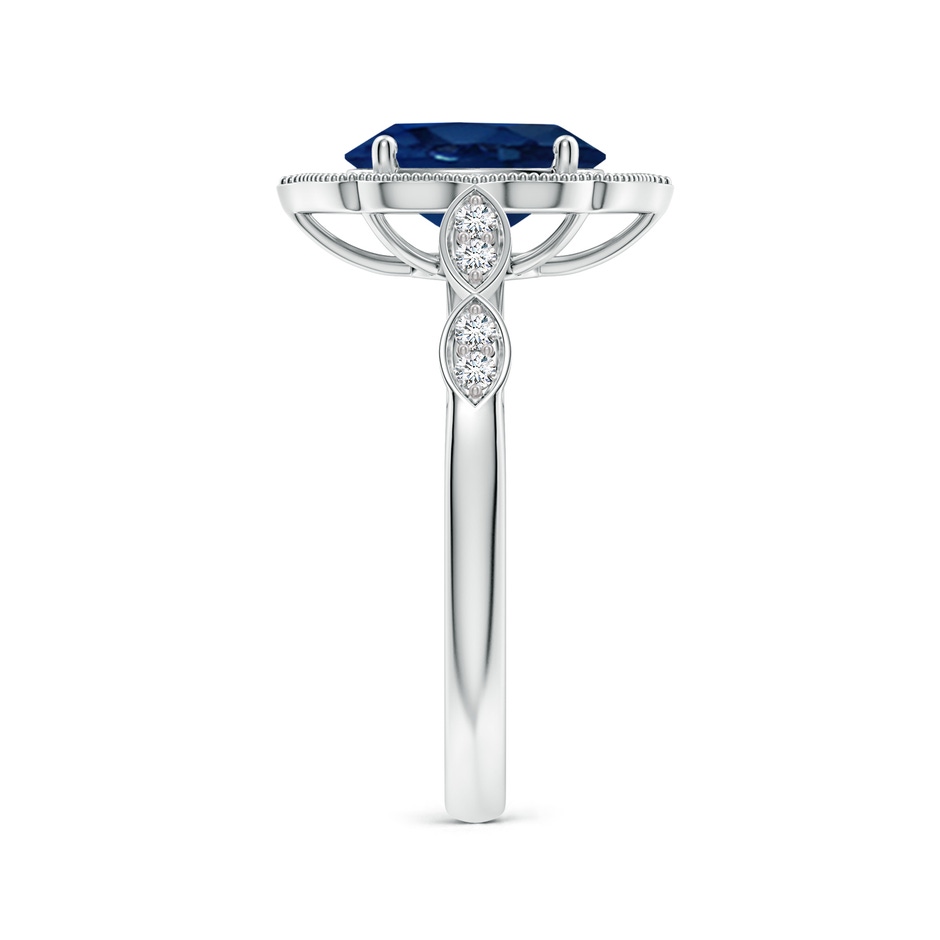 9x7mm AA Vintage Inspired Oval Blue Sapphire Ornate Halo Engagement Ring in White Gold side 299