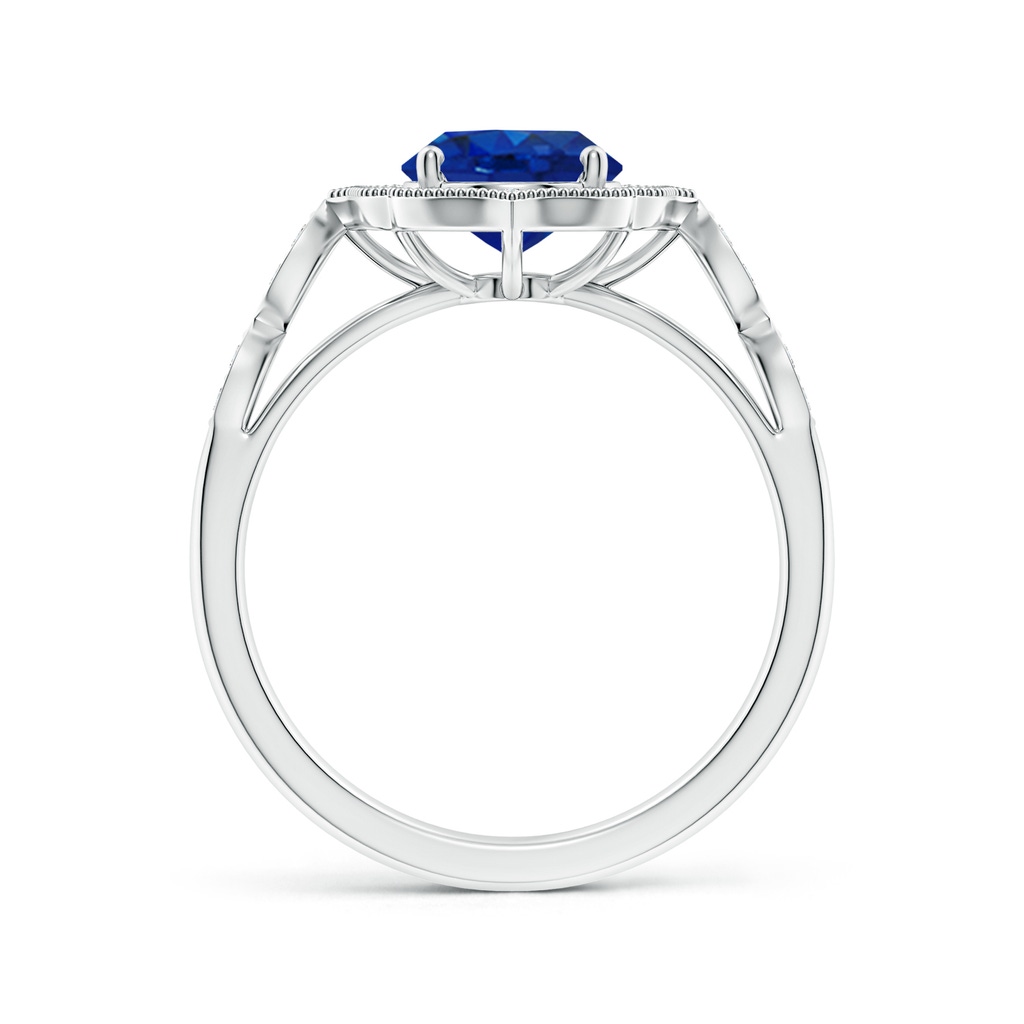 9x7mm AAA Vintage Inspired Oval Blue Sapphire Ornate Halo Engagement Ring in White Gold - side 199