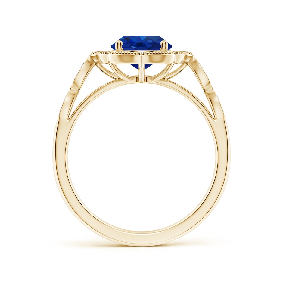 9x7mm AAA Vintage Inspired Oval Blue Sapphire Ornate Halo Engagement Ring in Yellow Gold side 199
