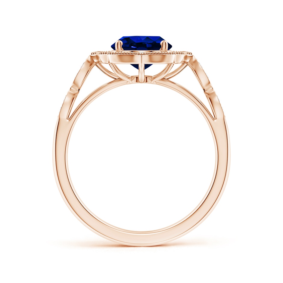 9x7mm AAAA Vintage Inspired Oval Blue Sapphire Ornate Halo Engagement Ring in Rose Gold side 199
