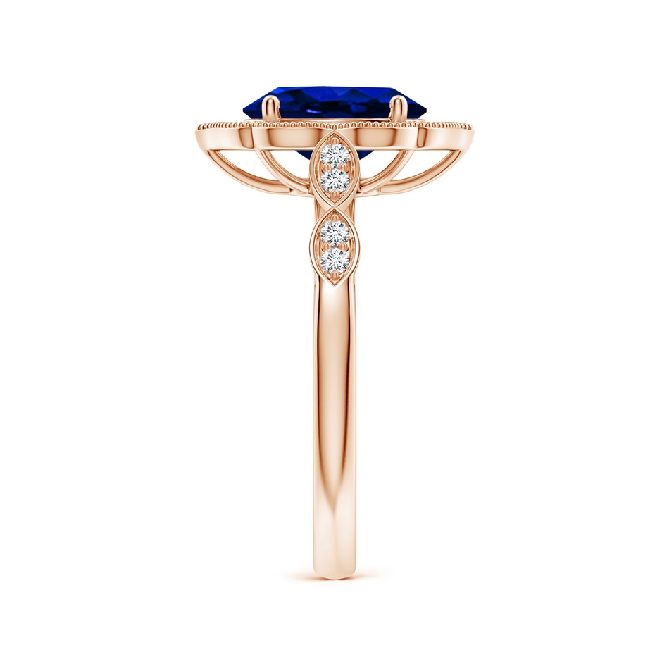 9x7mm AAAA Vintage Inspired Oval Blue Sapphire Ornate Halo Engagement Ring in Rose Gold side 299