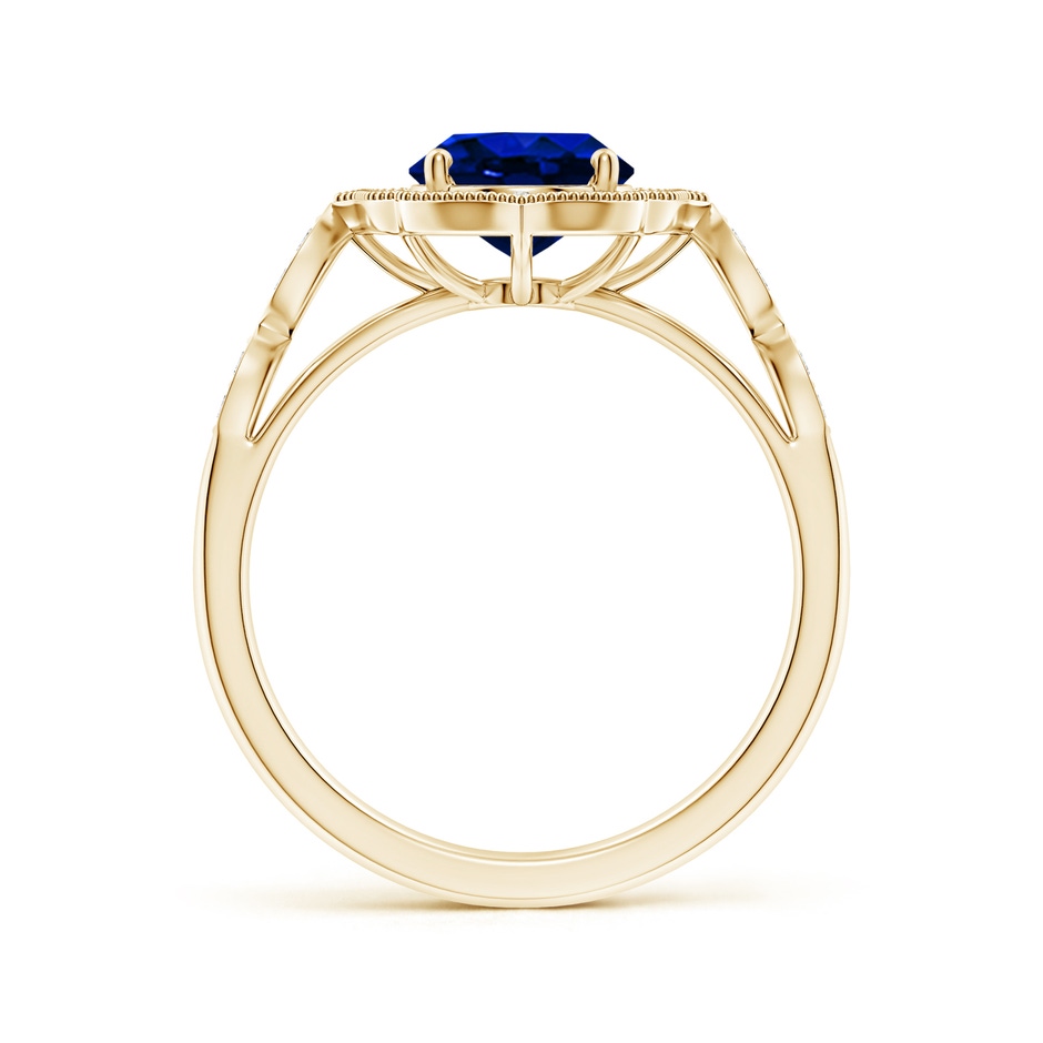 9x7mm AAAA Vintage Inspired Oval Blue Sapphire Ornate Halo Engagement Ring in Yellow Gold side 199