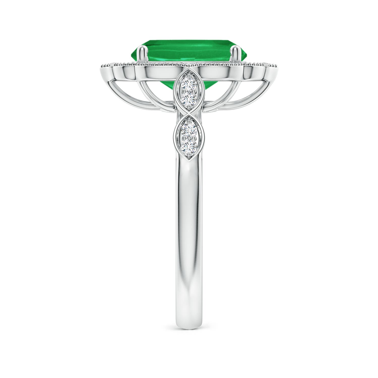 10x8mm A Vintage Inspired Cushion Rectangular Emerald Ornate Halo Engagement Ring in P950 Platinum - side 3