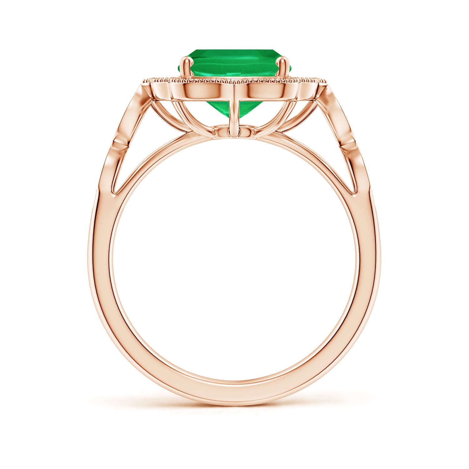 10x8mm AA Vintage Inspired Cushion Rectangular Emerald Ornate Halo Engagement Ring in Rose Gold