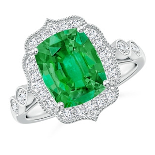 10x8mm AAA Vintage Inspired Cushion Rectangular Emerald Ornate Halo Engagement Ring in P950 Platinum