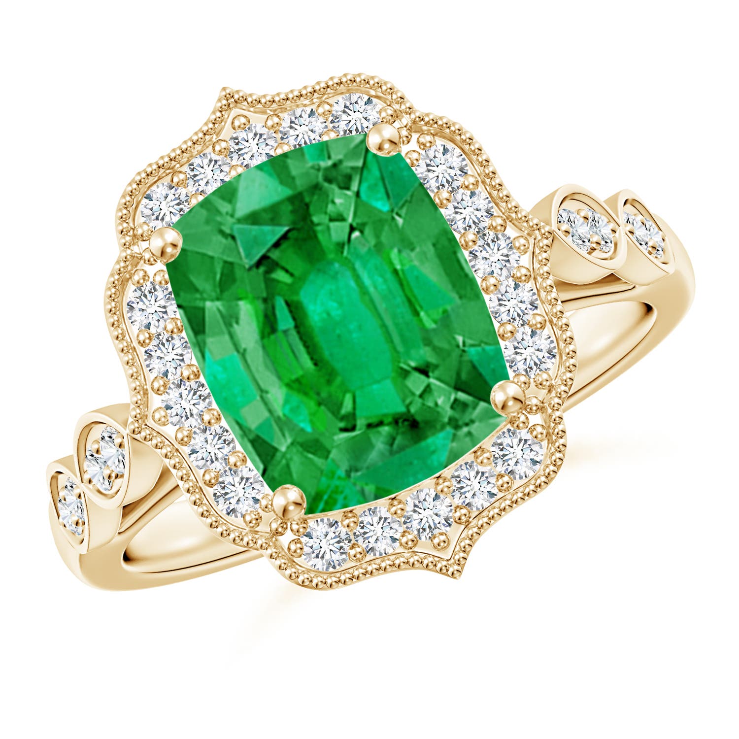 Halo Cushion Rectangular Emerald Rings