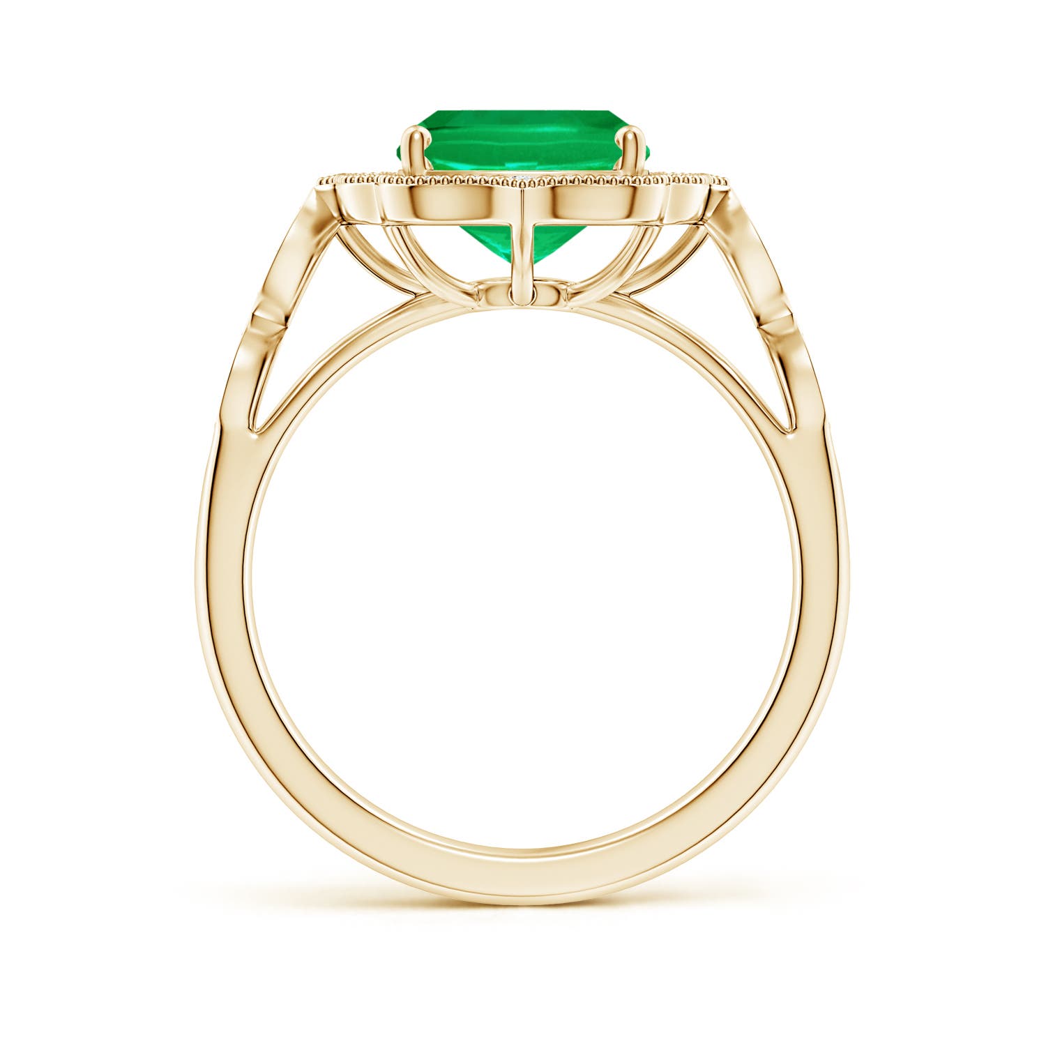 10x8mm AAA Vintage Inspired Cushion Rectangular Emerald Ornate Halo Engagement Ring in Yellow Gold