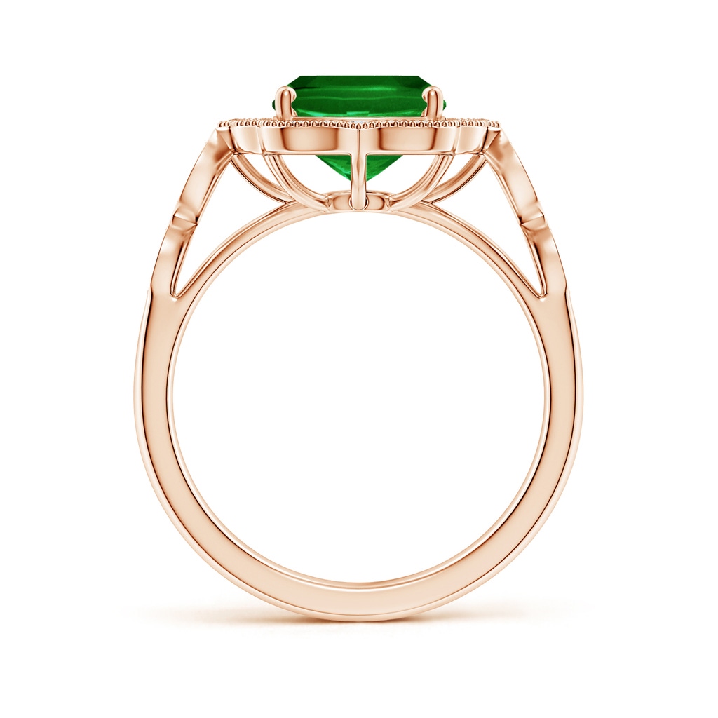 10x8mm AAAA Vintage Inspired Cushion Rectangular Emerald Ornate Halo Engagement Ring in Rose Gold - side 199