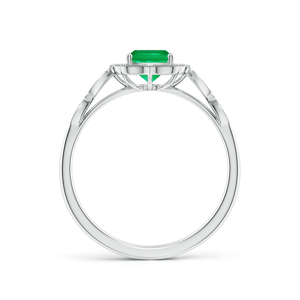 7x5mm AAA Vintage Inspired Cushion Rectangular Emerald Ornate Halo Engagement Ring in 18K White Gold - side 199