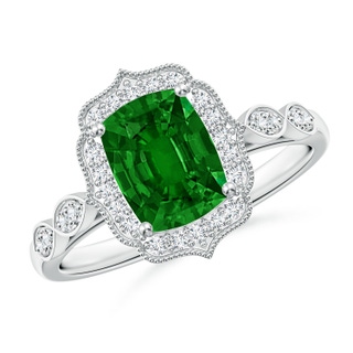 8x6mm AAAA Vintage Inspired Cushion Rectangular Emerald Ornate Halo Engagement Ring in P950 Platinum