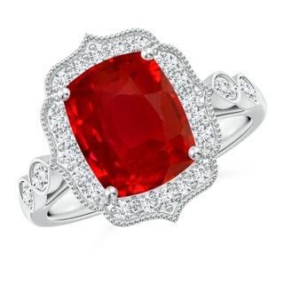 10x8mm AAA Vintage Inspired Cushion Rectangular Ruby Ornate Halo Engagement Ring in P950 Platinum