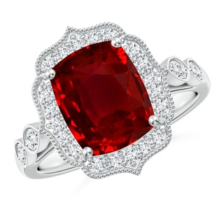 10x8mm AAAA Vintage Inspired Cushion Rectangular Ruby Ornate Halo Engagement Ring in P950 Platinum