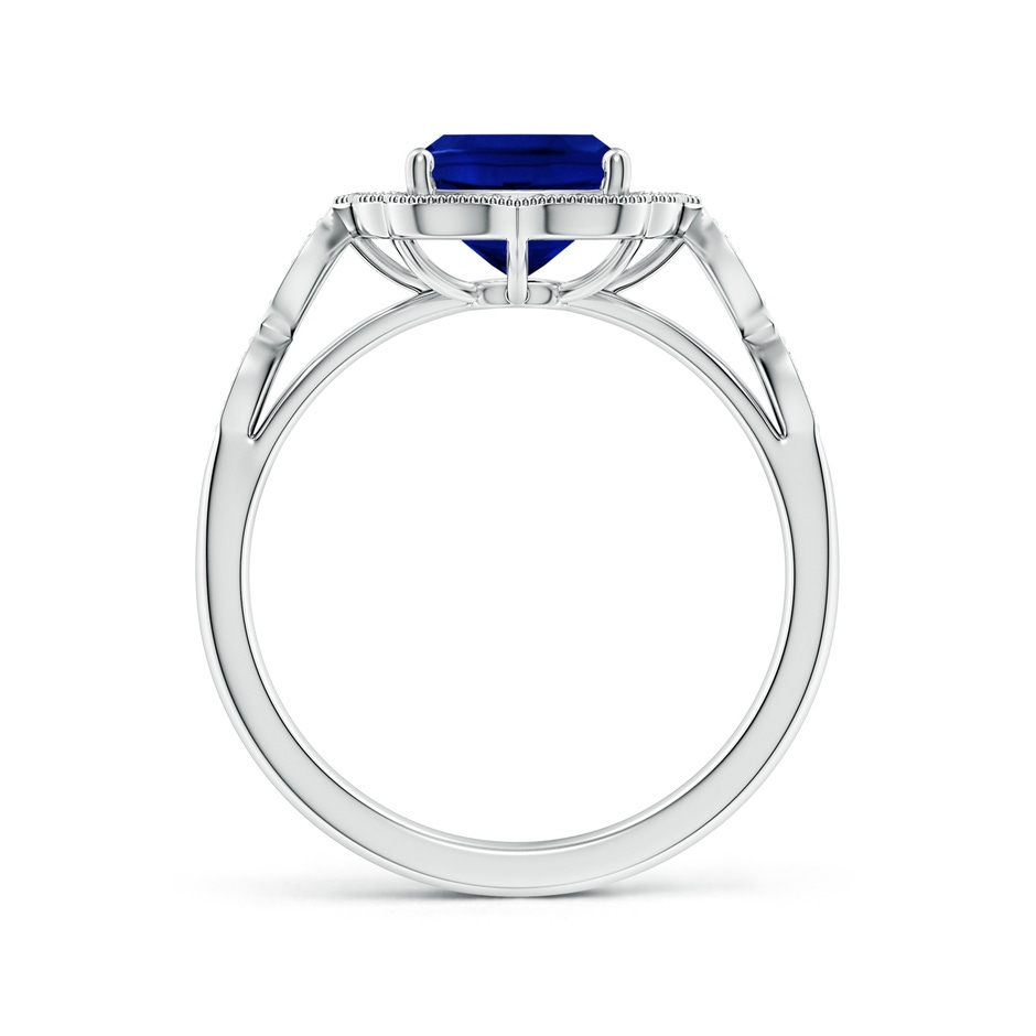 9x7mm Lab-Grown Vintage Inspired Cushion Rectangular Blue Sapphire Ornate Halo Engagement Ring in White Gold side 199