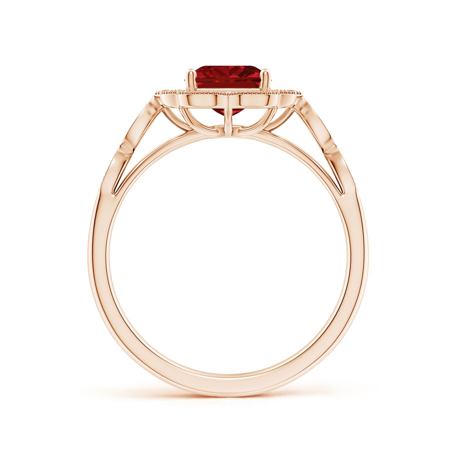 8x6mm AAAA Vintage Inspired Emerald-Cut Ruby Ornate Halo Engagement Ring in 18K Rose Gold side 199