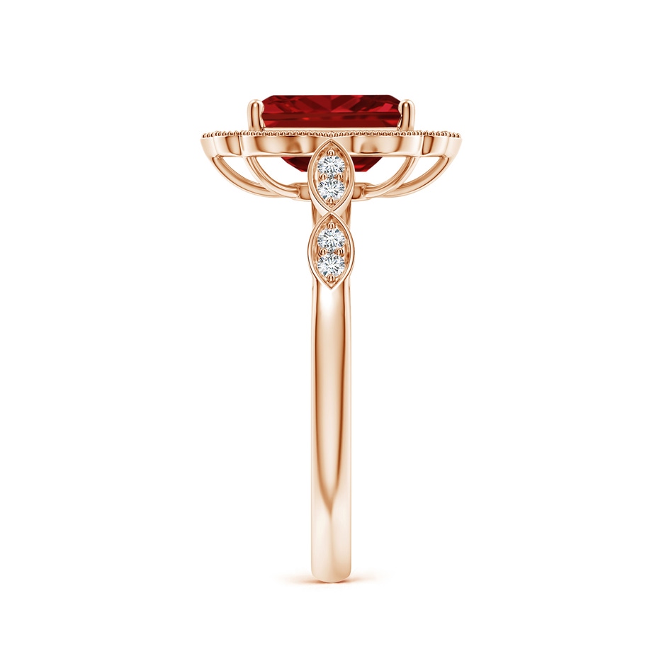8x6mm AAAA Vintage Inspired Emerald-Cut Ruby Ornate Halo Engagement Ring in 18K Rose Gold side 299