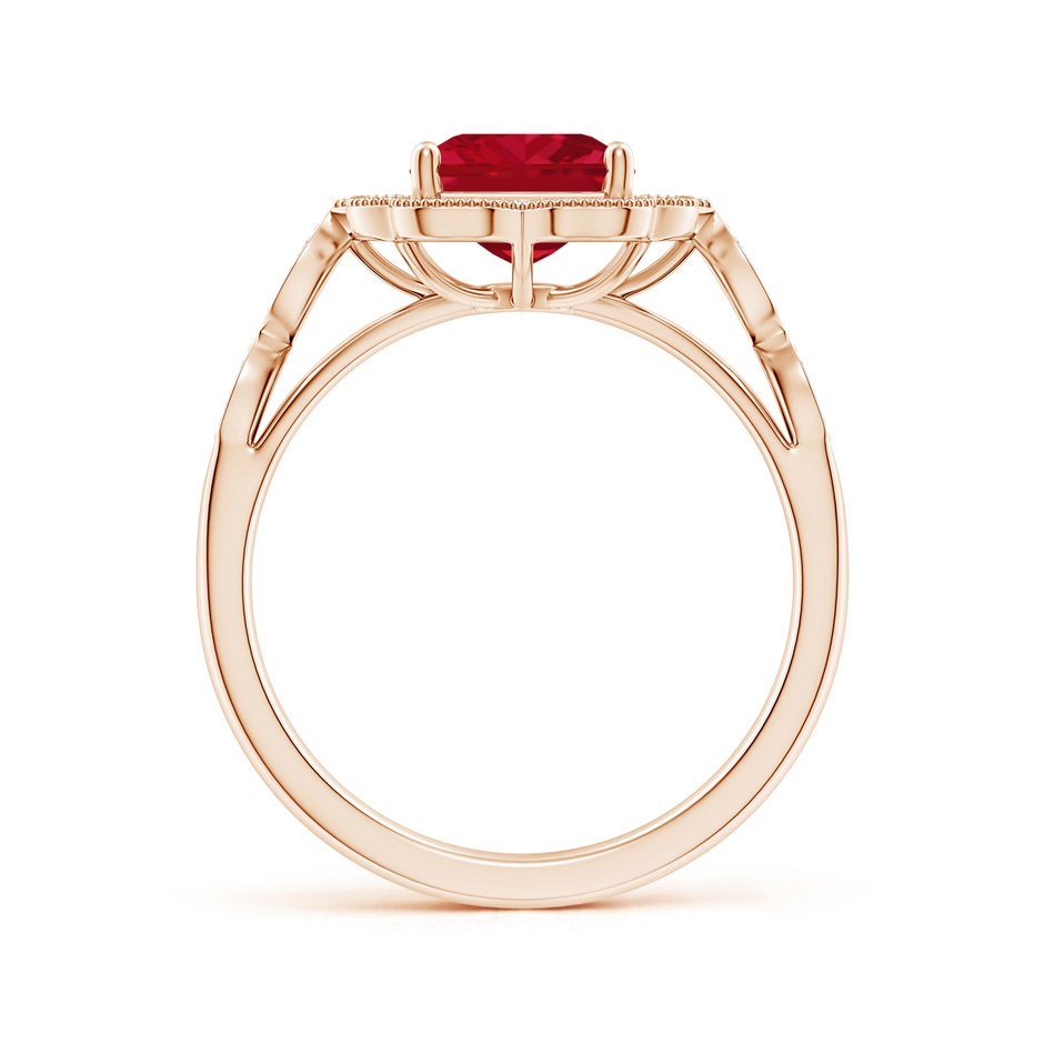 9x7mm AAA Vintage Inspired Emerald-Cut Ruby Ornate Halo Engagement Ring in Rose Gold side 199