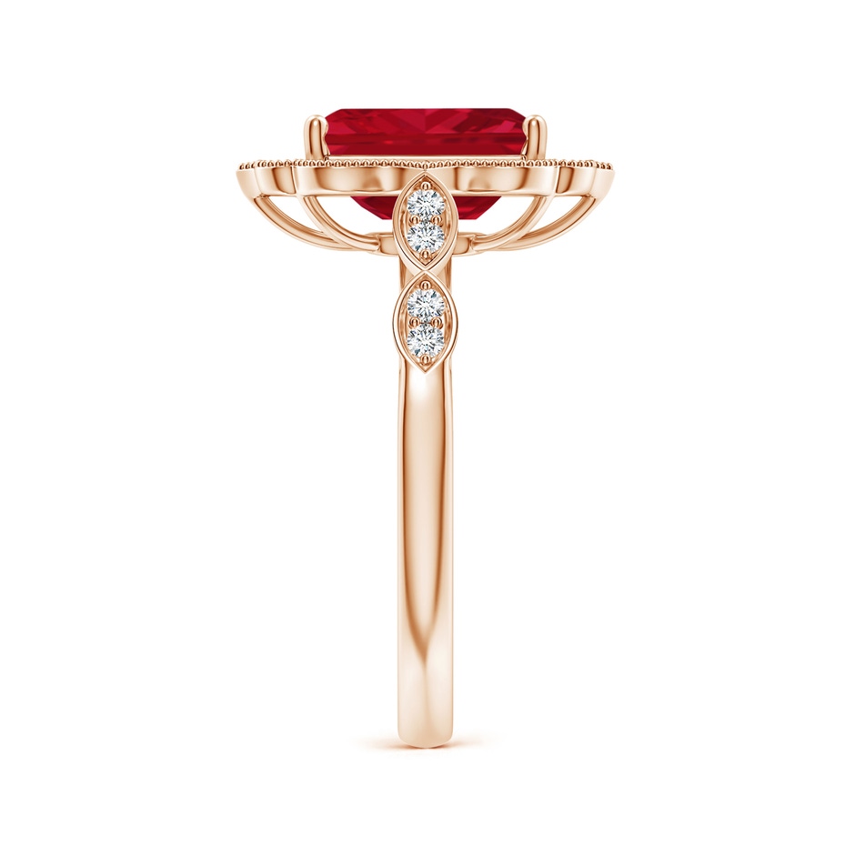 9x7mm AAA Vintage Inspired Emerald-Cut Ruby Ornate Halo Engagement Ring in Rose Gold side 299