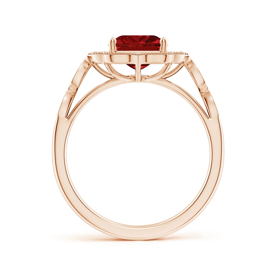 9x7mm AAAA Vintage Inspired Emerald-Cut Ruby Ornate Halo Engagement Ring in Rose Gold side 199