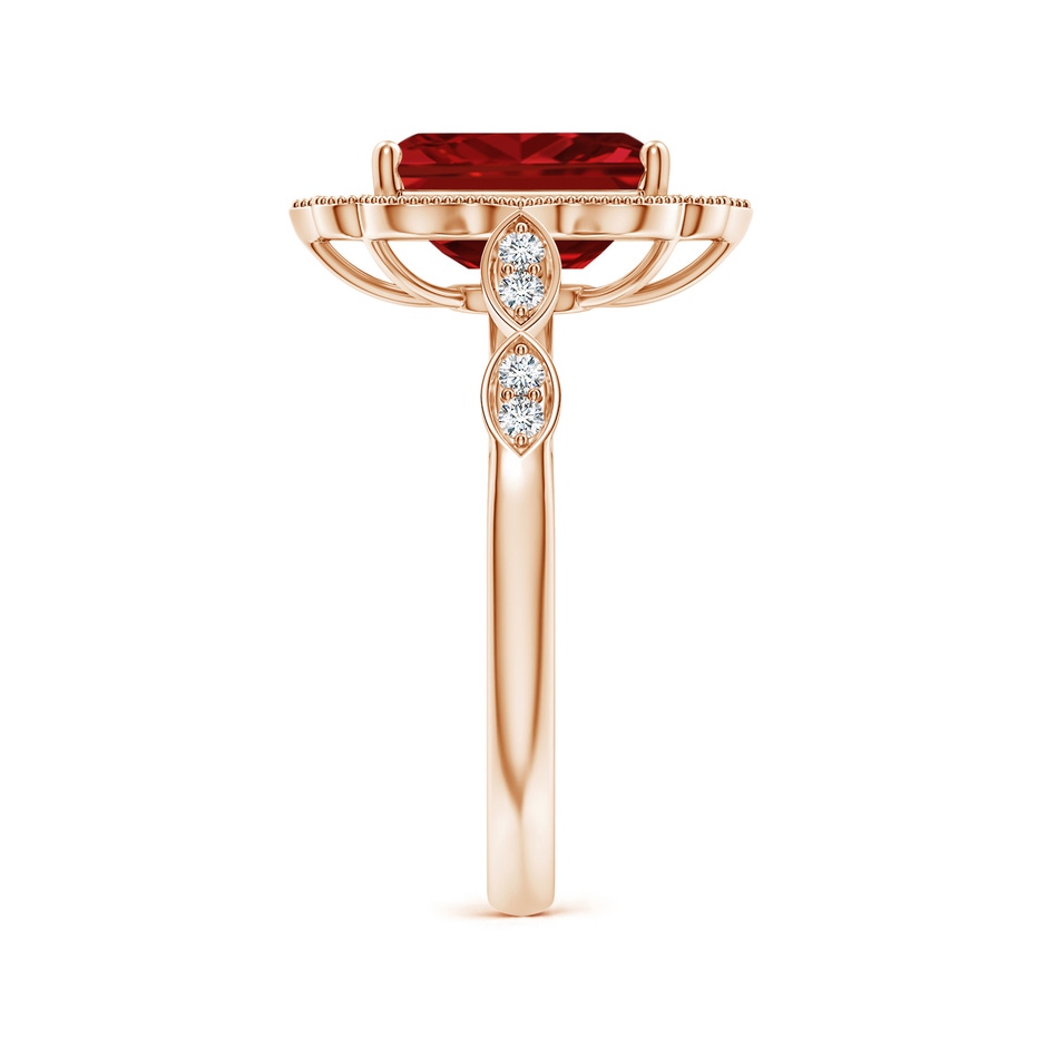 9x7mm AAAA Vintage Inspired Emerald-Cut Ruby Ornate Halo Engagement Ring in Rose Gold side 299