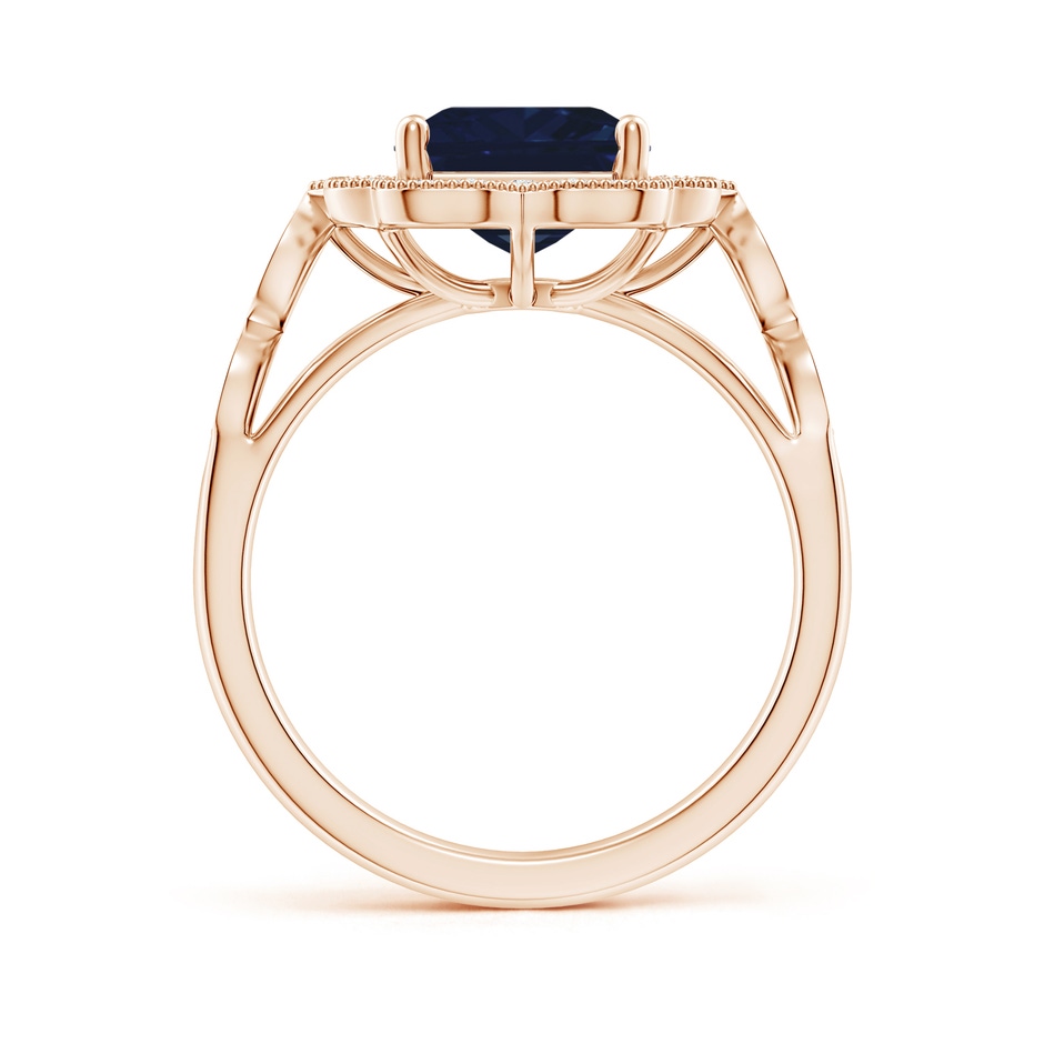 10x8mm AA Vintage Inspired Emerald-Cut Blue Sapphire Ornate Halo Engagement Ring in Rose Gold side 199