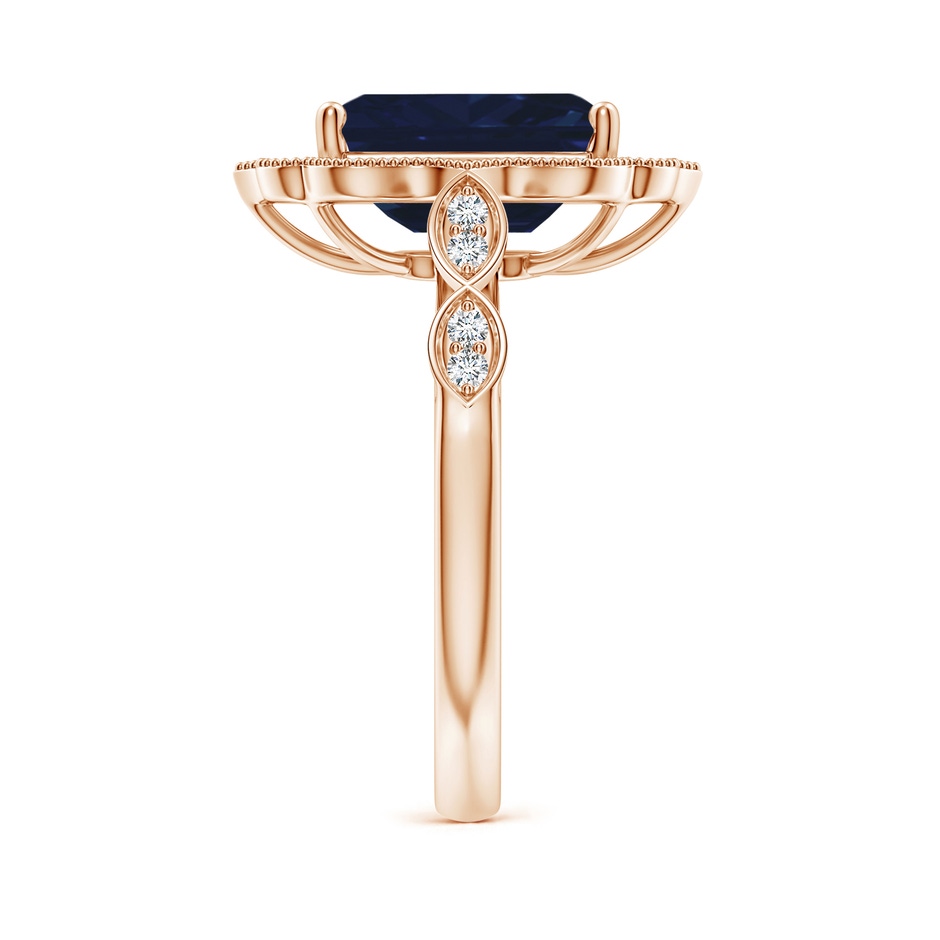 10x8mm AA Vintage Inspired Emerald-Cut Blue Sapphire Ornate Halo Engagement Ring in Rose Gold side 299
