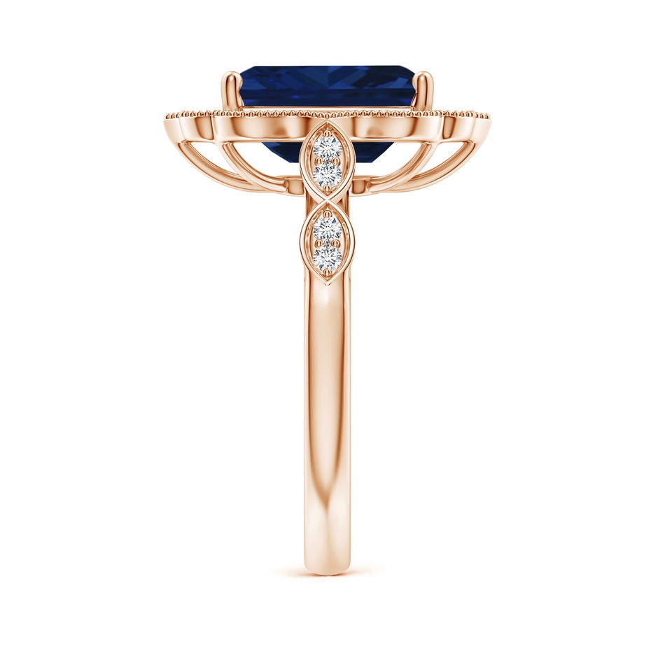 10x8mm AAA Vintage Inspired Emerald-Cut Blue Sapphire Ornate Halo Engagement Ring in Rose Gold side 299
