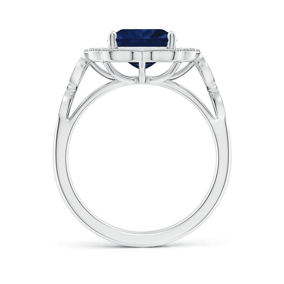 10x8mm AAA Vintage Inspired Emerald-Cut Blue Sapphire Ornate Halo Engagement Ring in White Gold side 199
