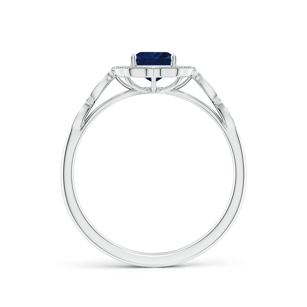 7x5mm AAA Vintage Inspired Emerald-Cut Blue Sapphire Ornate Halo Engagement Ring in P950 Platinum - side 199