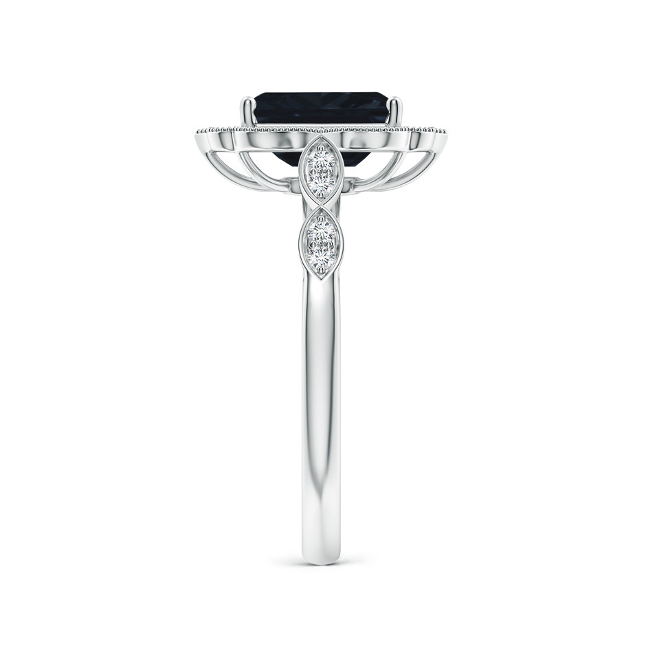 8x6mm A Vintage Inspired Emerald-Cut Blue Sapphire Ornate Halo Engagement Ring in P950 Platinum side 299