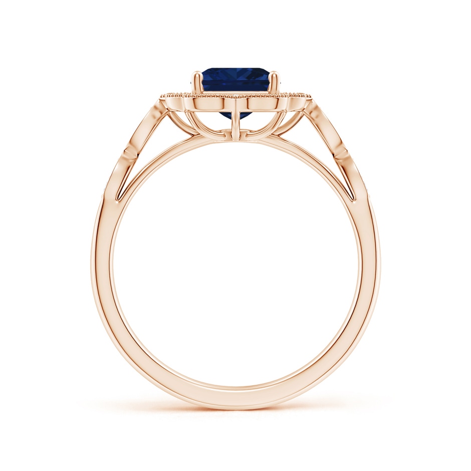8x6mm AAA Vintage Inspired Emerald-Cut Blue Sapphire Ornate Halo Engagement Ring in Rose Gold side 199