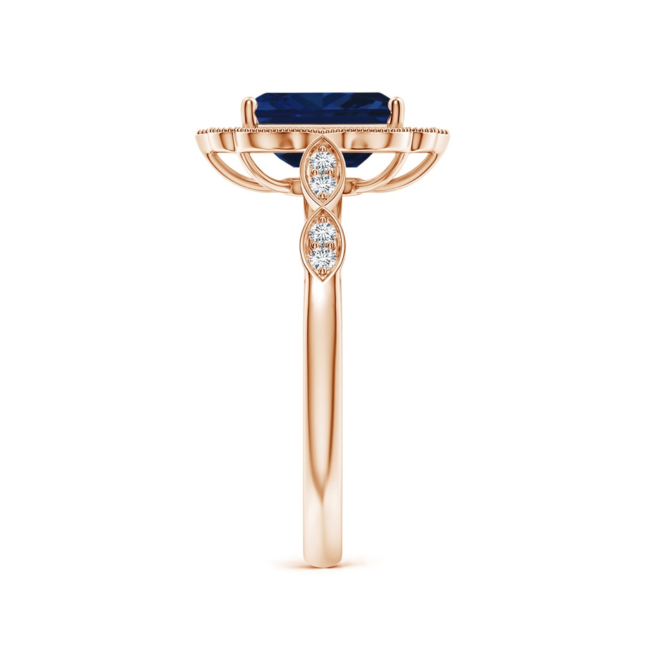8x6mm AAA Vintage Inspired Emerald-Cut Blue Sapphire Ornate Halo Engagement Ring in Rose Gold side 299