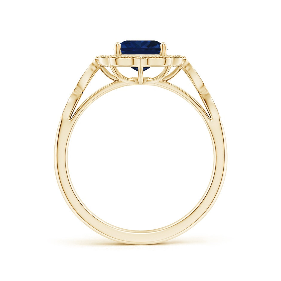 8x6mm AAA Vintage Inspired Emerald-Cut Blue Sapphire Ornate Halo Engagement Ring in Yellow Gold side 199