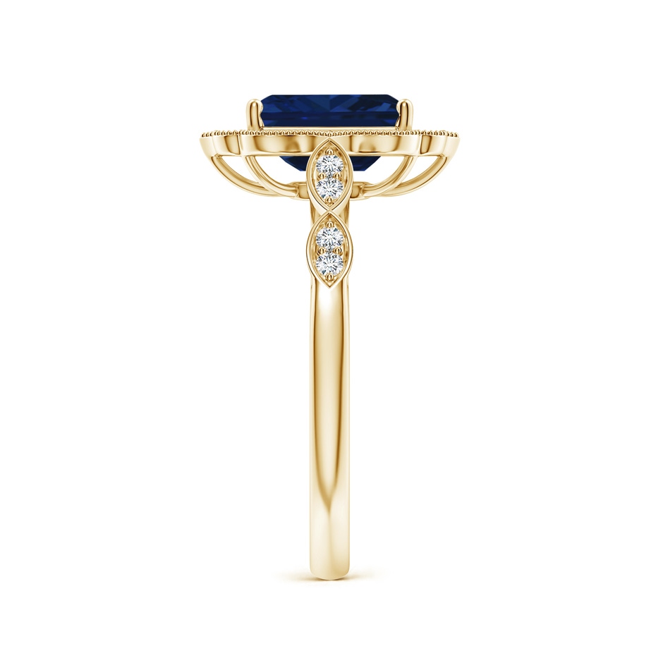8x6mm AAA Vintage Inspired Emerald-Cut Blue Sapphire Ornate Halo Engagement Ring in Yellow Gold side 299