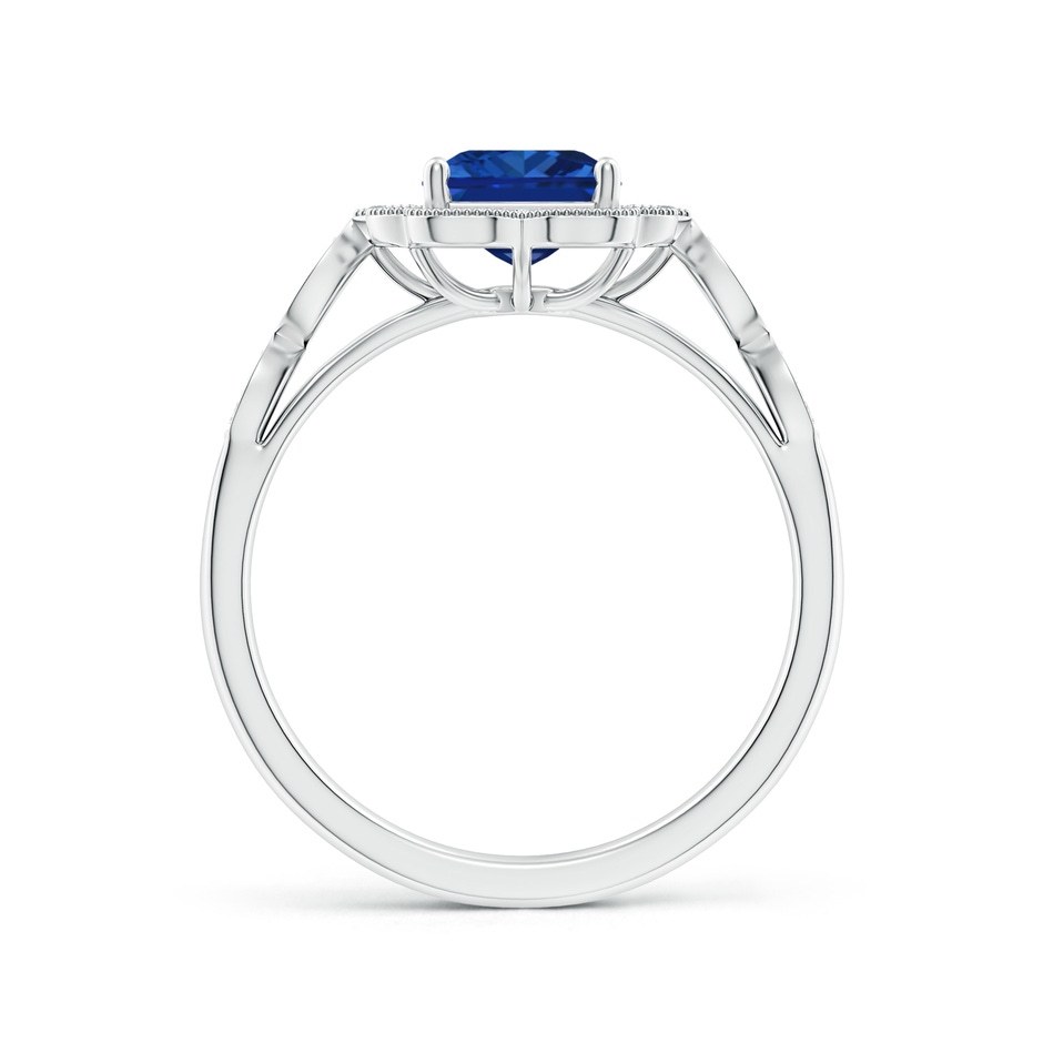 8x6mm AAAA Vintage Inspired Emerald-Cut Blue Sapphire Ornate Halo Engagement Ring in White Gold side 199