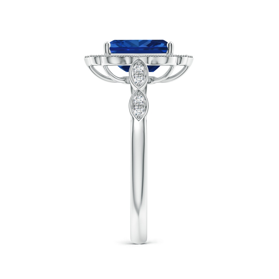 8x6mm AAAA Vintage Inspired Emerald-Cut Blue Sapphire Ornate Halo Engagement Ring in White Gold side 299