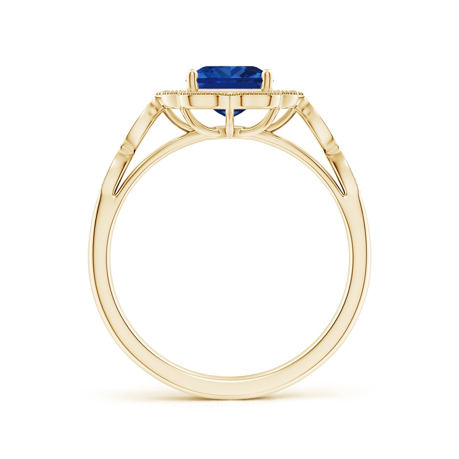 8x6mm AAAA Vintage Inspired Emerald-Cut Blue Sapphire Ornate Halo Engagement Ring in Yellow Gold side 199