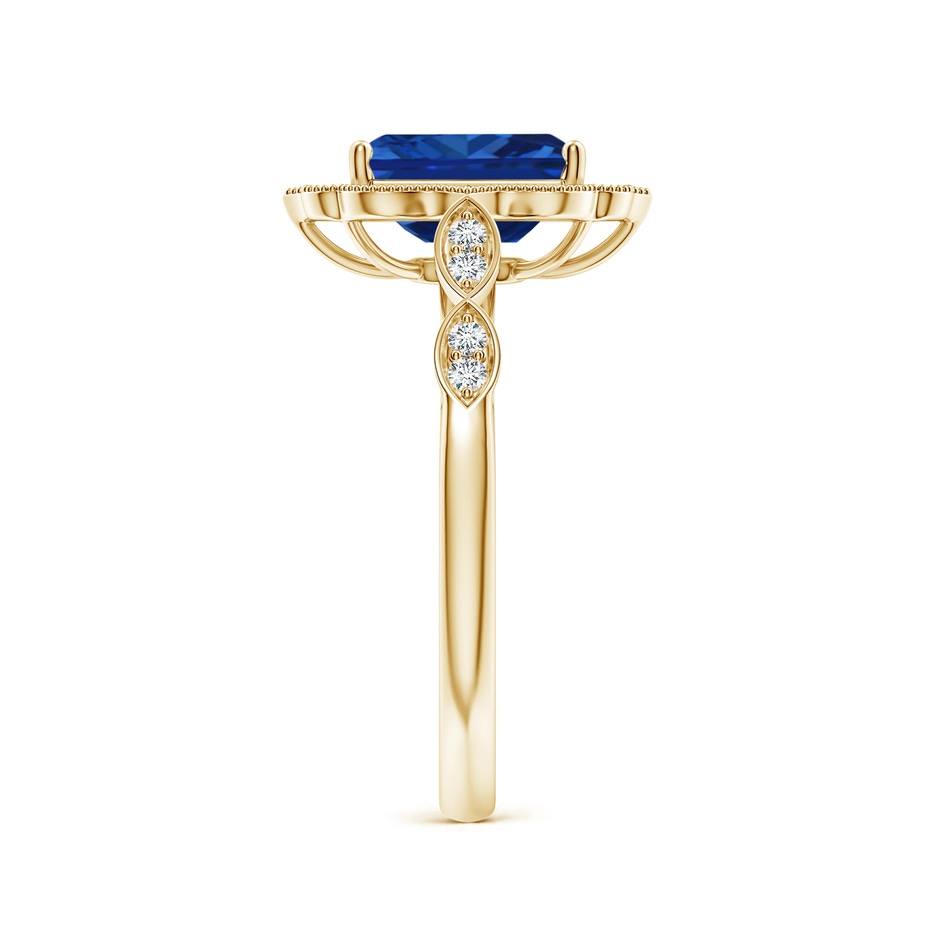 8x6mm AAAA Vintage Inspired Emerald-Cut Blue Sapphire Ornate Halo Engagement Ring in Yellow Gold side 299
