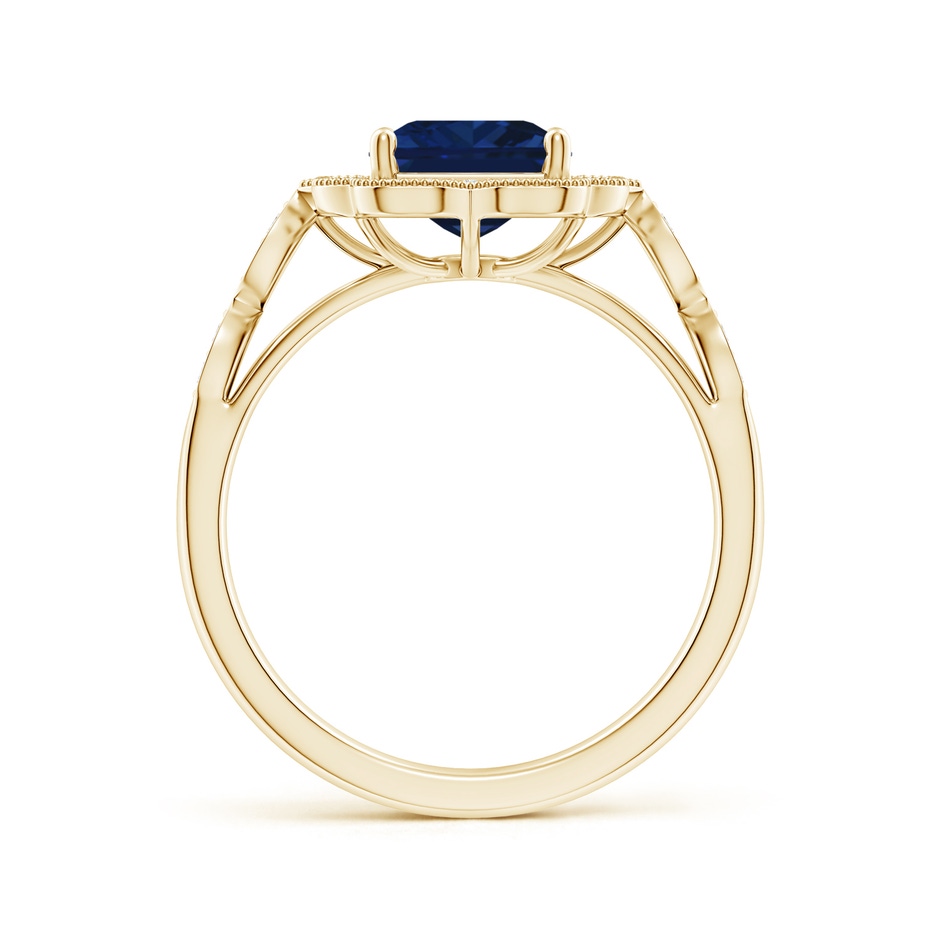 9x7mm AAA Vintage Inspired Emerald-Cut Blue Sapphire Ornate Halo Engagement Ring in Yellow Gold side 199