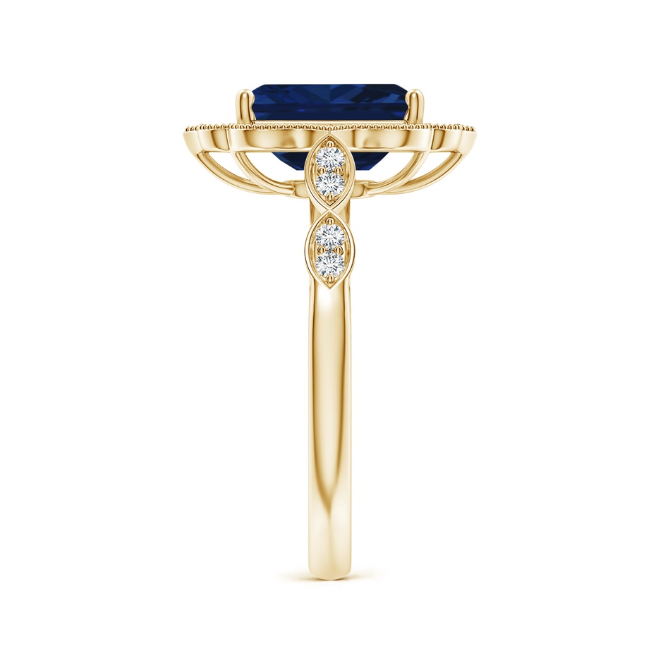 9x7mm AAA Vintage Inspired Emerald-Cut Blue Sapphire Ornate Halo Engagement Ring in Yellow Gold side 299