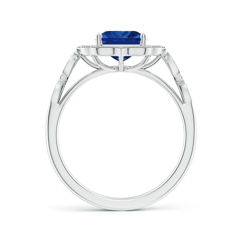 9x7mm Lab-Grown Vintage Inspired Emerald-Cut Blue Sapphire Ornate Halo Engagement Ring in White Gold side 199