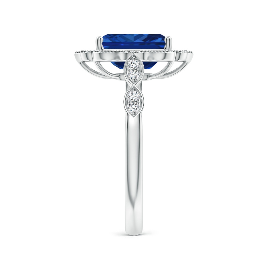 9x7mm Lab-Grown Vintage Inspired Emerald-Cut Blue Sapphire Ornate Halo Engagement Ring in White Gold side 299