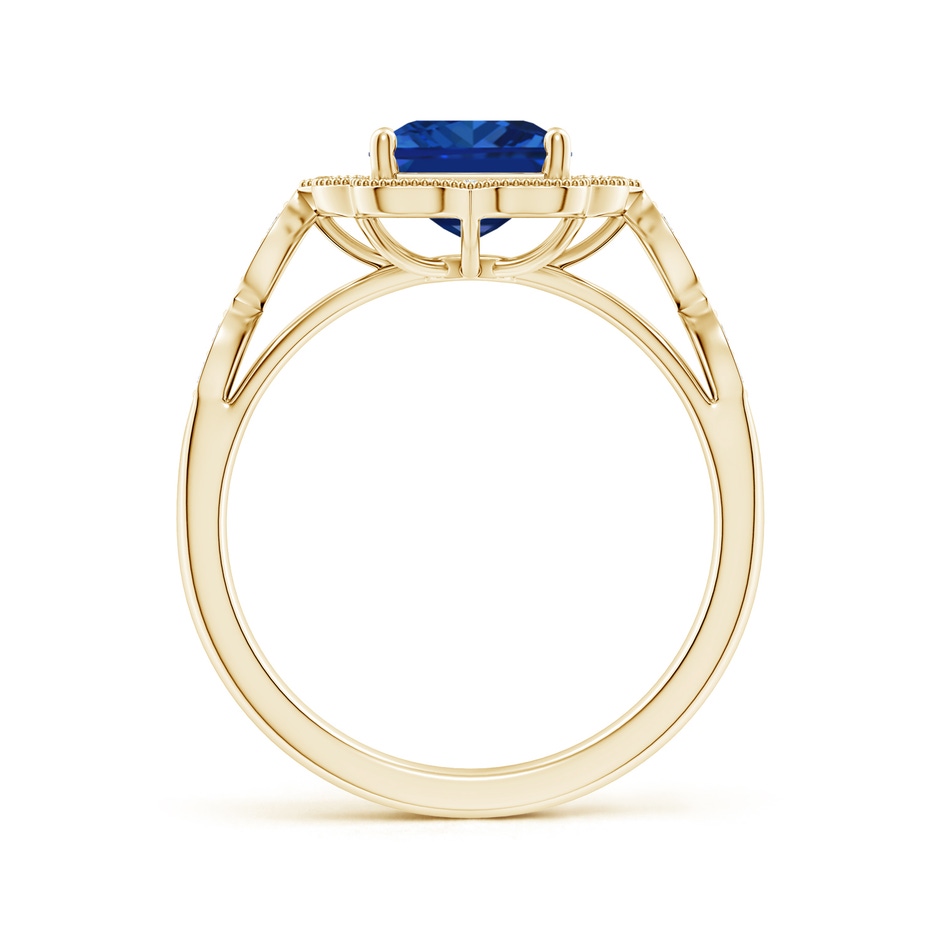 9x7mm AAAA Vintage Inspired Emerald-Cut Blue Sapphire Ornate Halo Engagement Ring in Yellow Gold side 199